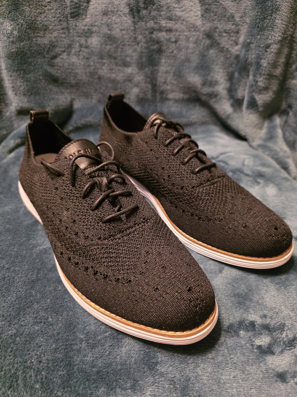 Cole Haan Black Knit Oxford with White and Tan Sole